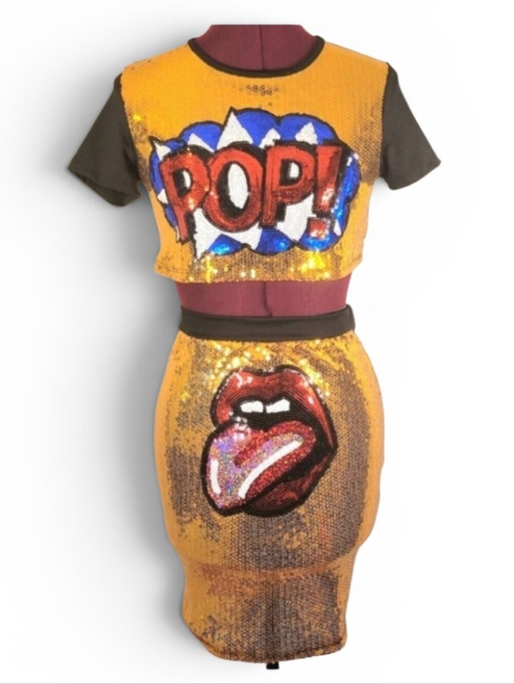 Uptown U.S.A  sequin crop top and skirt set